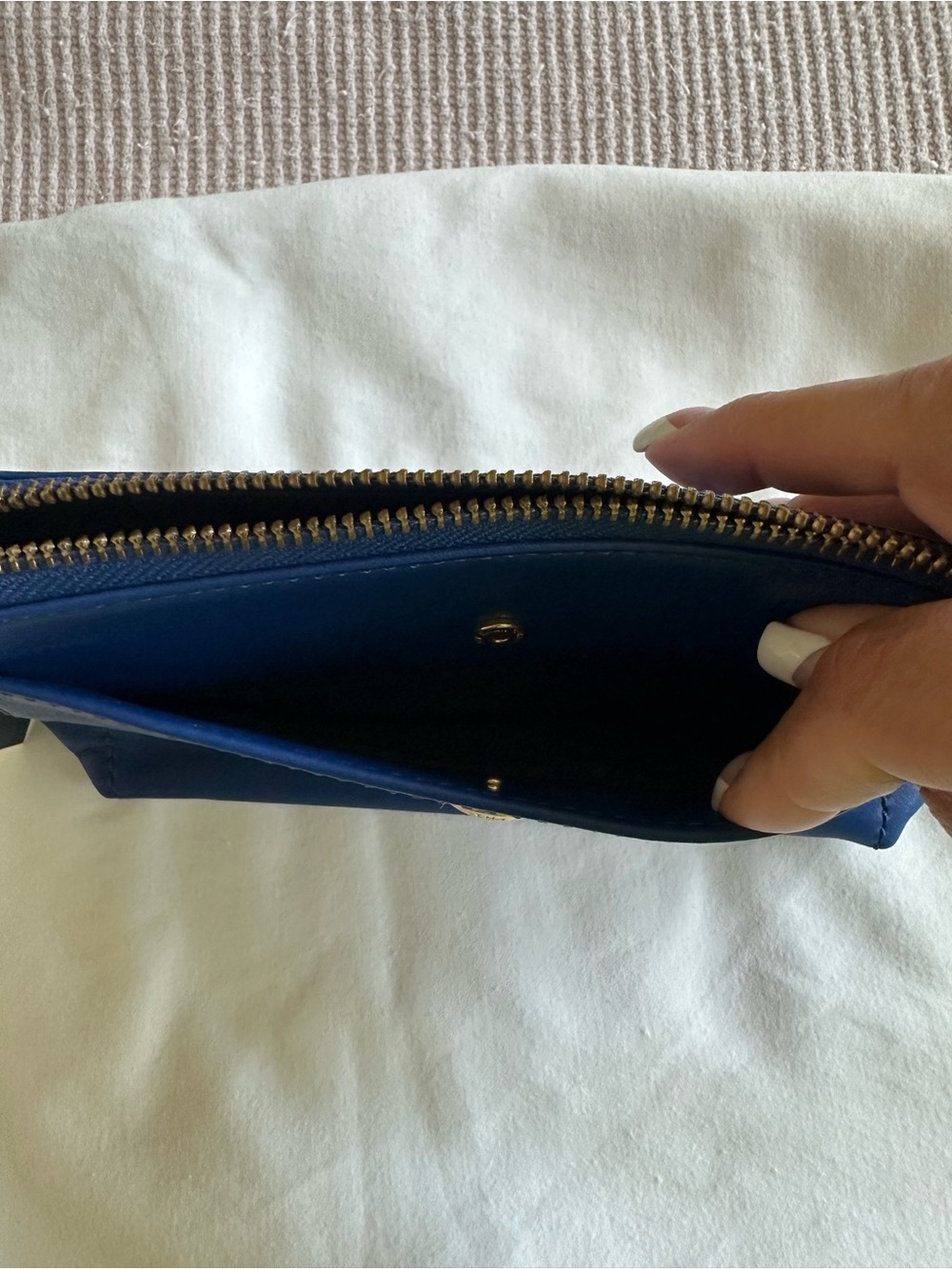 Cole Hann Blue Leather Women's Zip Clutch with Gold Button - Picture 4 of 4
